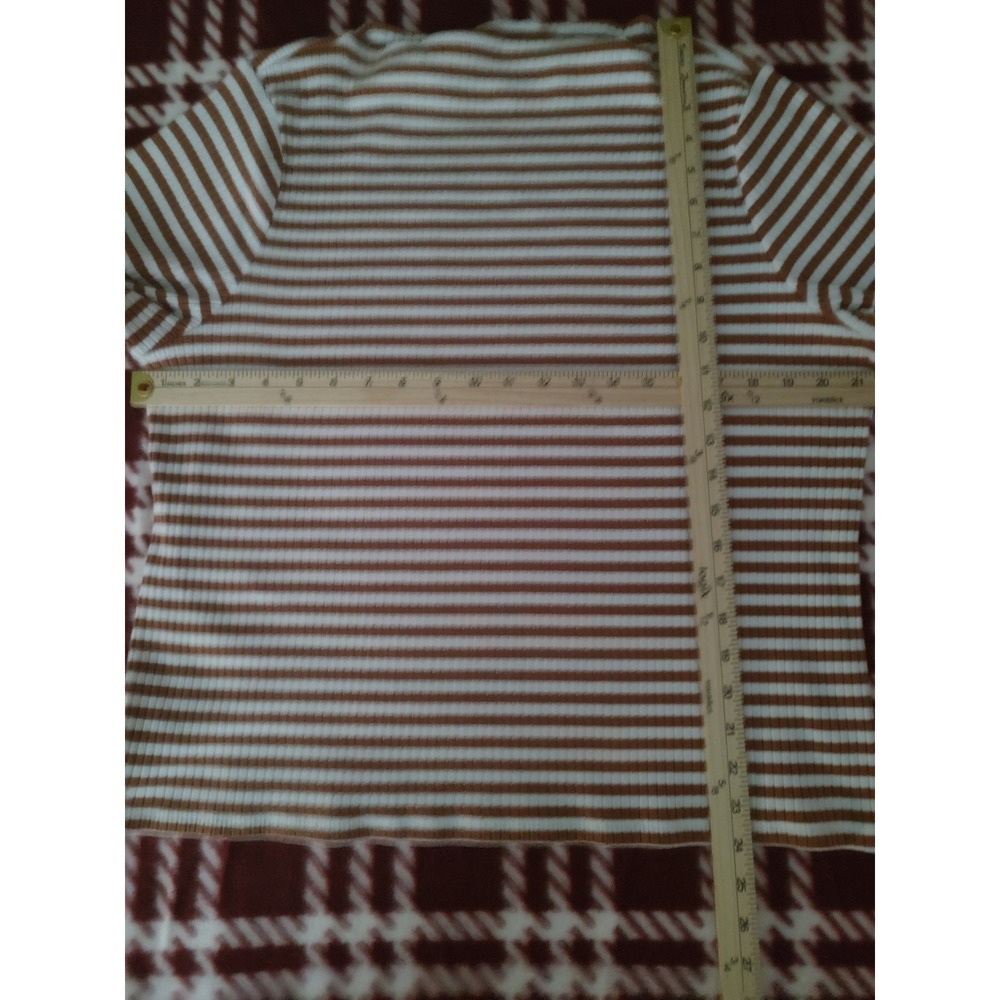 Old Navy Brown White Stripe Ribbed‎ Knit Mock Neck Long Sleeve Top Shirt XXL